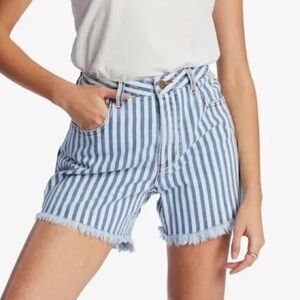 Billabong How Bout That Striped Denim Shorts Frayed Hem High Rise 25 NWT